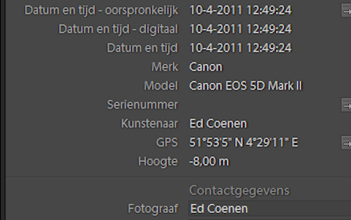 Doel: zichtbare info in Lightroom