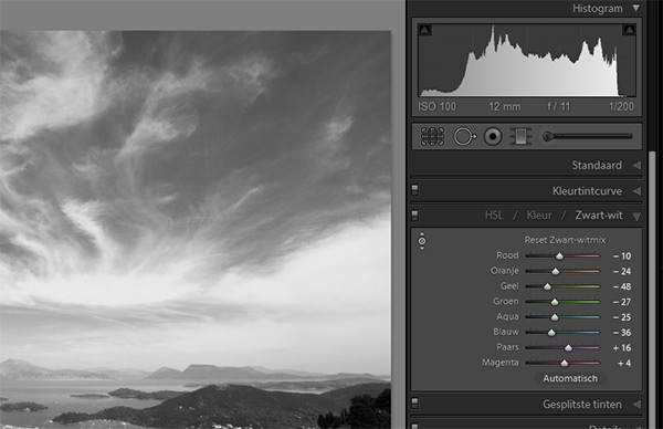 Lightroom zwart-wit mixer