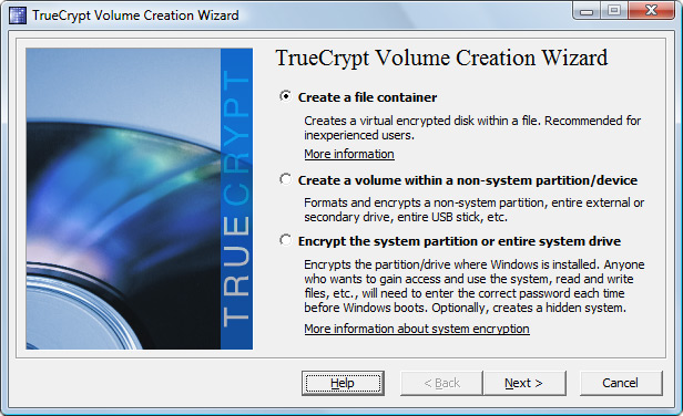 TrueCrypt volume aanmaken