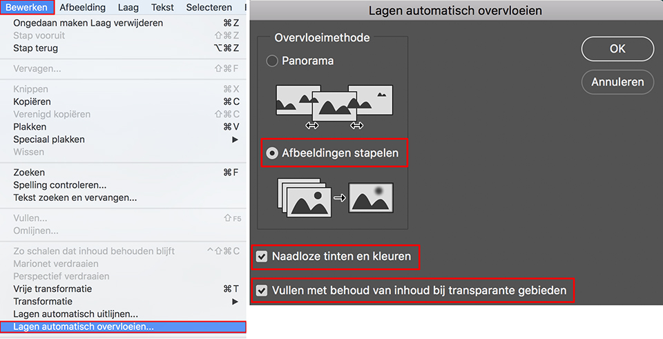 Bewerken lagen automatisch overvloeien