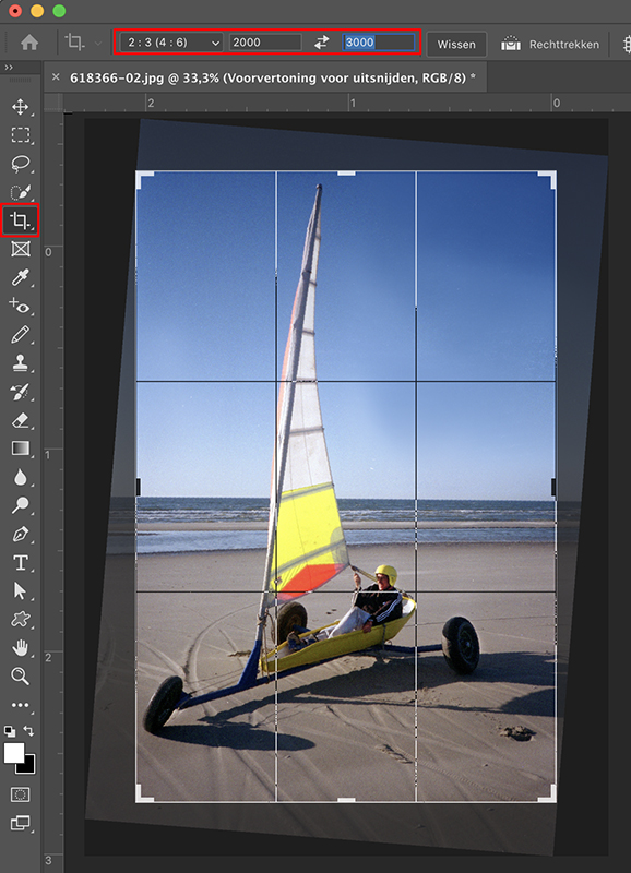 Photoshop afbeelding rechtzetten crop tool