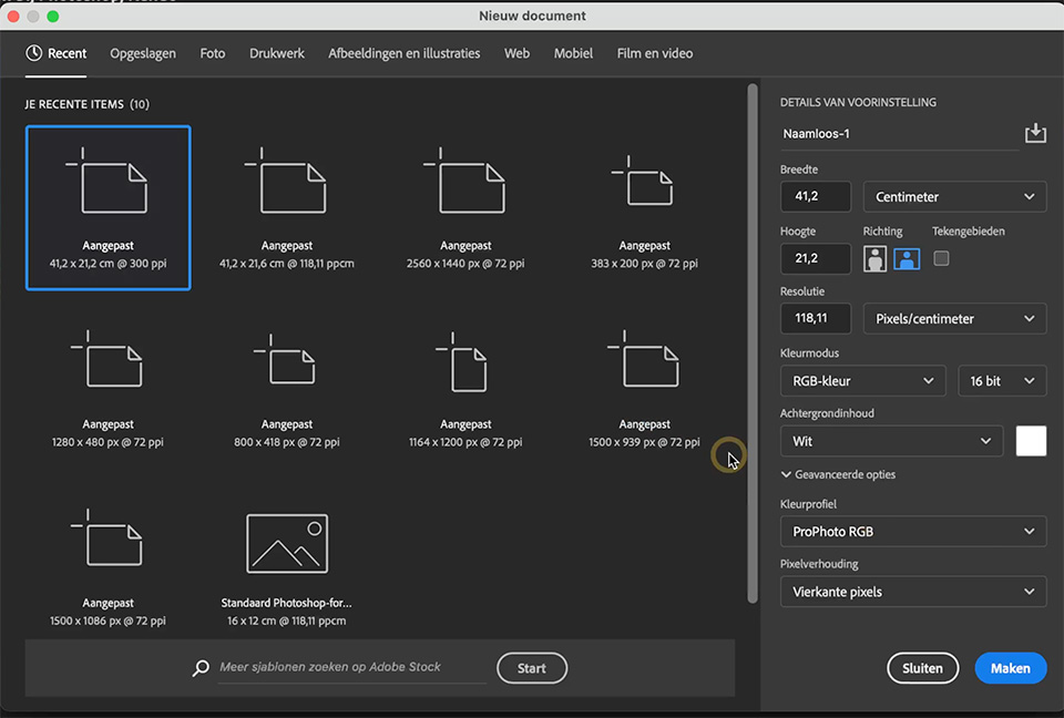Nando nieuw document photoshop